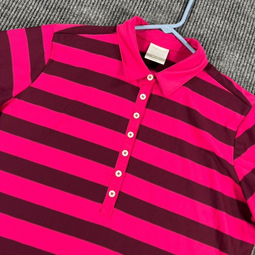 Nike Golf Polo Shirt Womens XL Extra Large Purple Striped Short Sleeve Dri Fit